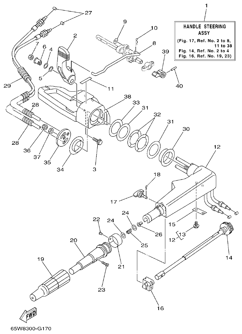 Yamaha F20A, F25A STEERING parts diagram